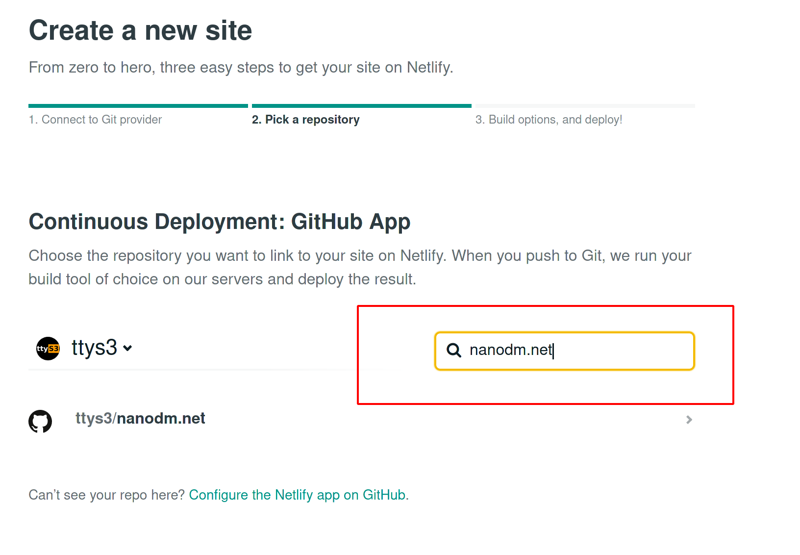 netlify-choose-repo